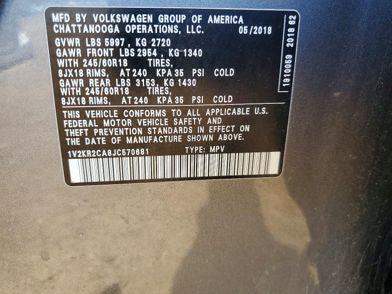 Продажа на аукционе авто 2018 Volkswagen Atlas, vin: 1V2KR2CA8JC570681, номер лота: 54779576