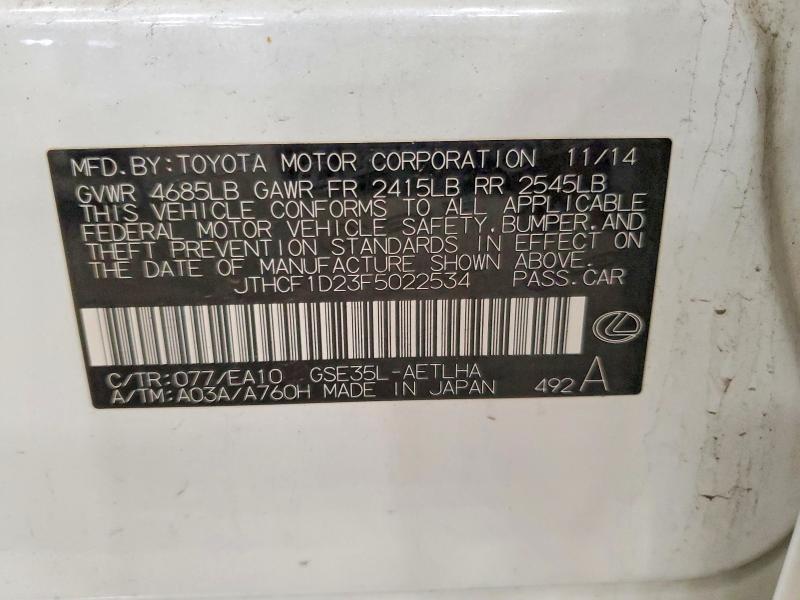 Aukcja sprzedaży 2015 Lexus Is, vin: JTHCF1D23F5022534, numer aukcji: 54202486