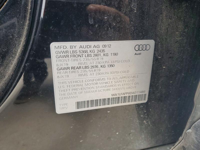 2013 Audi Q5 მანქანა იყიდება აუქციონზე, vin: WA1LFAFP6DA011486, აუქციონის ნომერი: 53610816