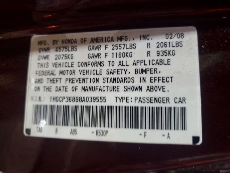 54148826 :رقم المزاد ، 1HGCP36898A039555 vin ، 2008 Honda Accord مزاد بيع