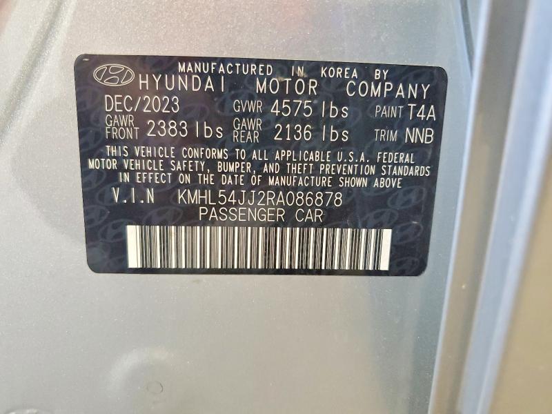 2024 Hyundai Sonata Hybrid მანქანა იყიდება აუქციონზე, vin: KMHL54JJ2RA086878, აუქციონის ნომერი: 55549156