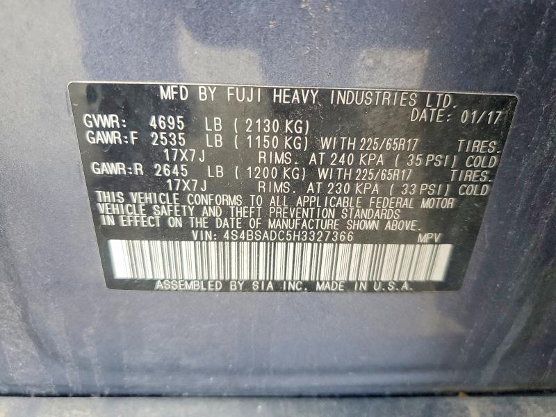 Aukcja sprzedaży 2017 Subaru Outback, vin: 4S4BSADC5H3327366, numer aukcji: 55088086