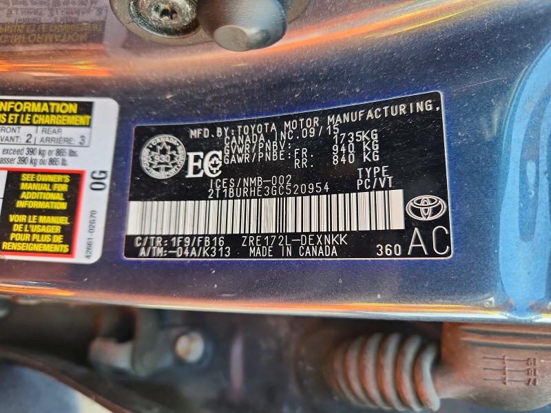 Продажа на аукционе авто 2016 Toyota Corolla, vin: 2T1BURHE3GC520954, номер лота: 48755156
