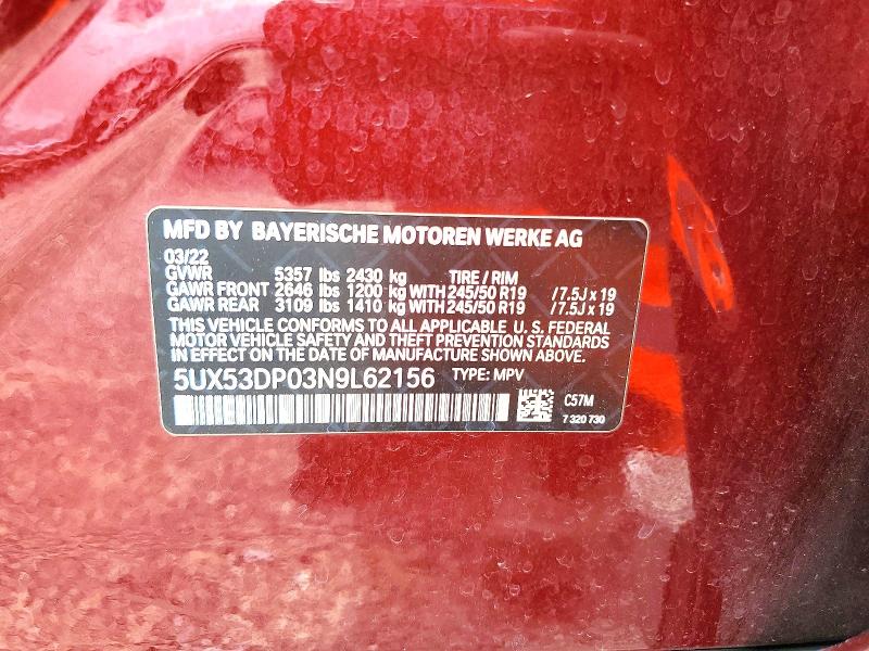 Продаж на аукціоні авто 2022 Bmw X3, vin: 5UX53DP03N9L62156, номер лоту: 55153176