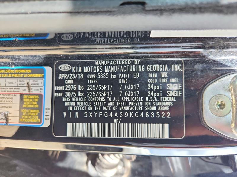 Aukcja sprzedaży 2019 Kia Sorento, vin: 5XYPG4A39KG463522, numer aukcji: 55612706