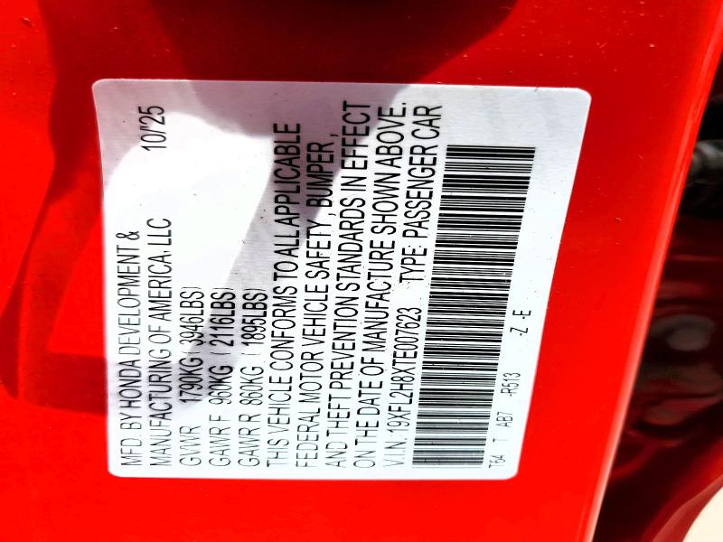 Продаж на аукціоні авто 2026 Honda Civic, vin: 19XFL2H8XTE007623, номер лоту: 52492166