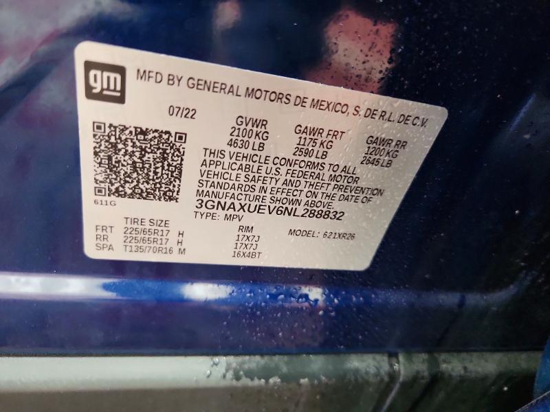 54269516 :رقم المزاد ، 3GNAXUEV6NL288832 vin ، 2022 Chevrolet Equinox مزاد بيع