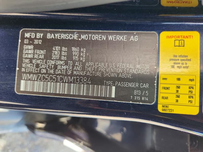Продаж на аукціоні авто 2012 Mini Cooper, vin: WMWZC5C51CWM13384, номер лоту: 54298686