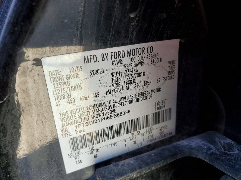 51898326 :رقم المزاد ، 1FTSW21P06EB68036 vin ، 2006 Ford F250 مزاد بيع