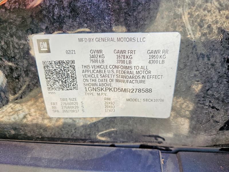 Продажа на аукционе авто 2021 Chevrolet Tahoe, vin: 1GNSKPKD5MR278588, номер лота: 53474176
