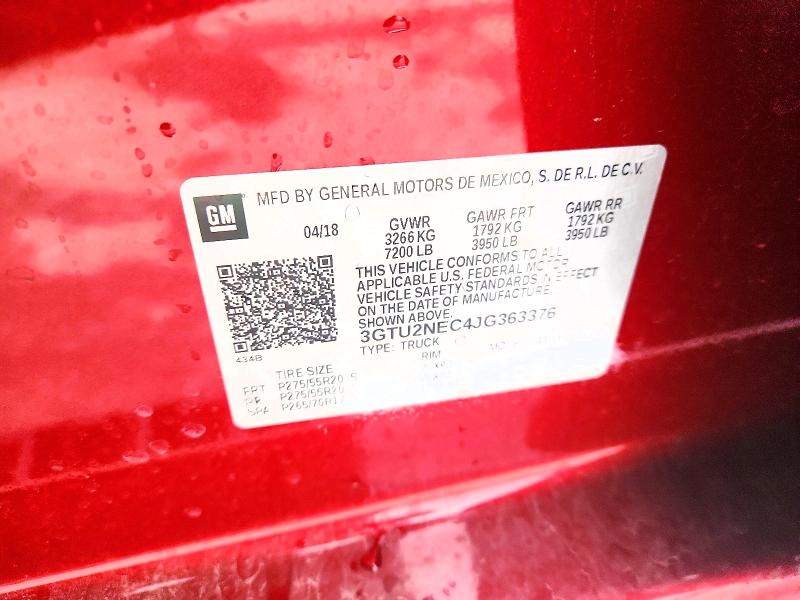 2018 Gmc Sierra მანქანა იყიდება აუქციონზე, vin: 3GTU2NEC4JG363376, აუქციონის ნომერი: 54276176