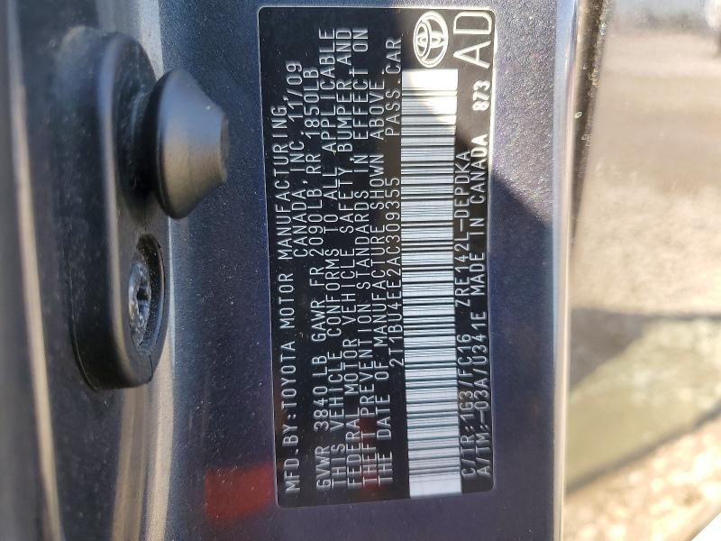 2010 Toyota Corolla მანქანა იყიდება აუქციონზე, vin: 2T1BU4EE2AC309355, აუქციონის ნომერი: 55238166