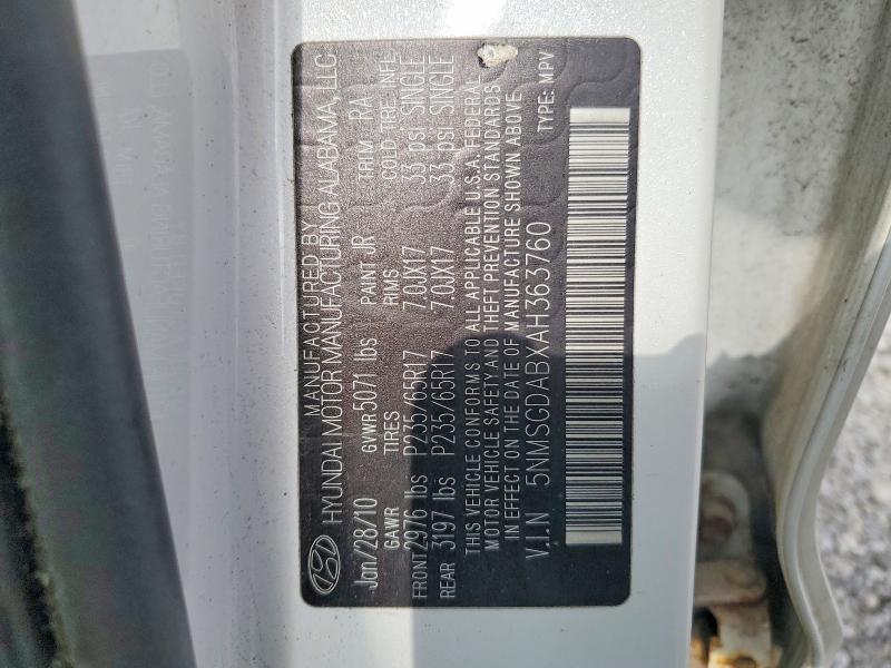 53560356 :رقم المزاد ، 5NMSGDABXAH363760 vin ، 2010 Hyundai Santa Fe مزاد بيع