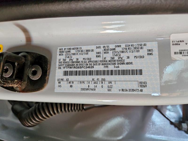 2025 Ford F150 მანქანა იყიდება აუქციონზე, vin: 1FTFW1RG6SFC24629, აუქციონის ნომერი: 54989586