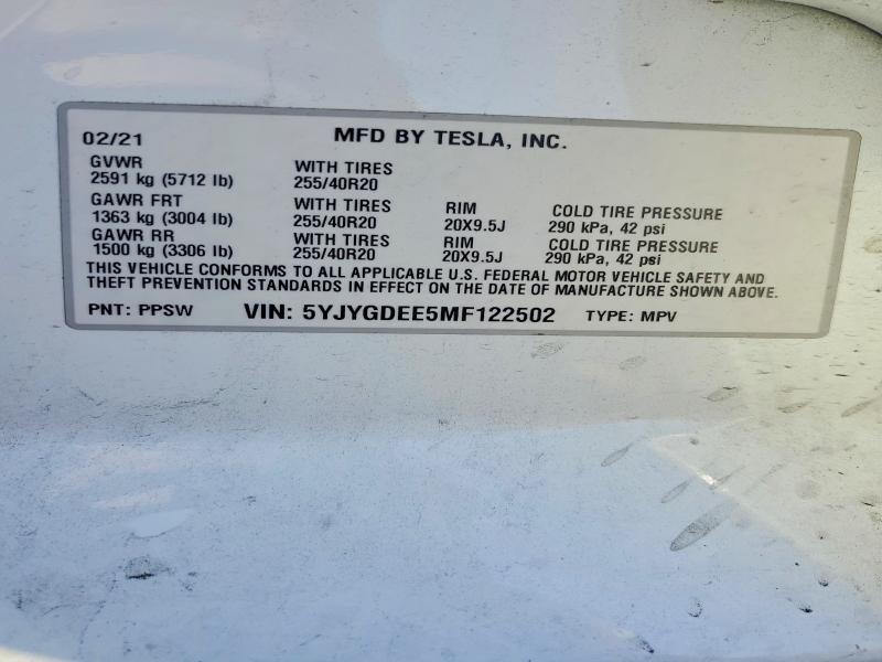 Aukcja sprzedaży 2021 Tesla Model Y, vin: 5YJYGDEE5MF122502, numer aukcji: 50797036