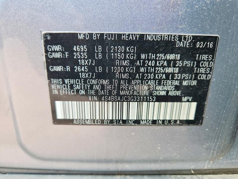Продаж на аукціоні авто 2016 Subaru Outback, vin: 4S4BSAJC3G3311153, номер лоту: 52991006