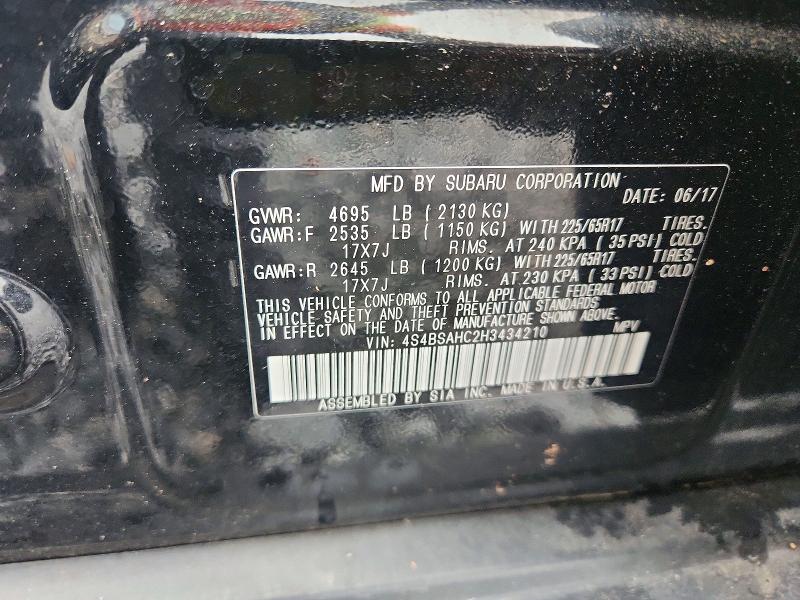 54439466 :رقم المزاد ، 4S4BSAHC2H3434210 vin ، 2017 Subaru Outback مزاد بيع