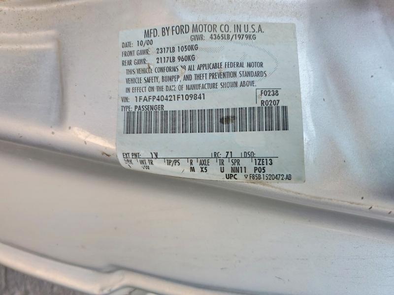 2001 Ford Mustang მანქანა იყიდება აუქციონზე, vin: 1FAFP40421F109841, აუქციონის ნომერი: 53942676
