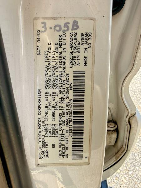 2003 Toyota 4runner მანქანა იყიდება აუქციონზე, vin: JTEBT17R230024228, აუქციონის ნომერი: 53749156