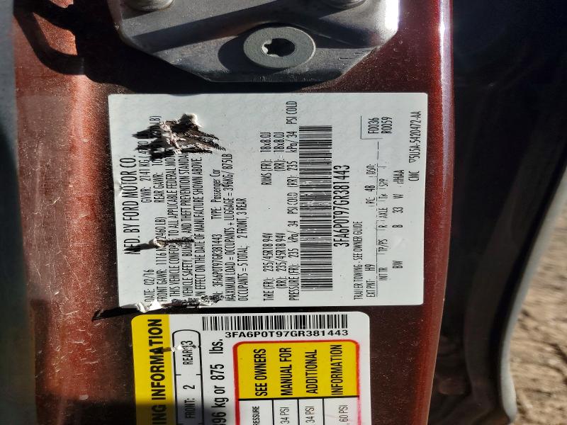 Продажа на аукционе авто 2016 Ford Fusion, vin: 3FA6P0T97GR381443, номер лота: 52870556