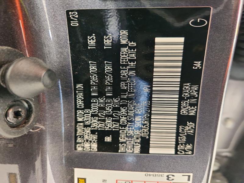 2023 Toyota 4runner მანქანა იყიდება აუქციონზე, vin: JTERU5JR1P6127705, აუქციონის ნომერი: 54845616