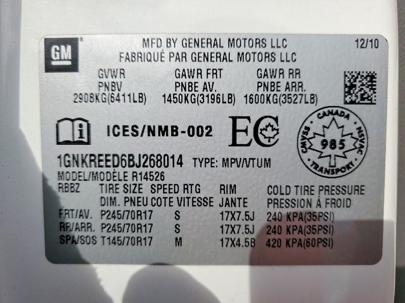 Продаж на аукціоні авто 2011 Chevrolet Traverse, vin: 1GNKREED6BJ268014, номер лоту: 53338166