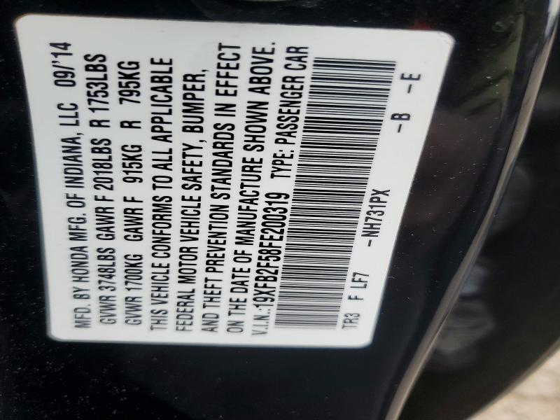 2015 Honda Civic მანქანა იყიდება აუქციონზე, vin: 19XFB2F58FE200319, აუქციონის ნომერი: 52909636