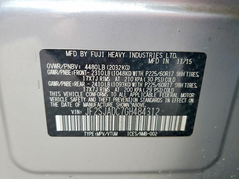 Aukcja sprzedaży 2016 Subaru Forester, vin: JF2SJADC7GH484312, numer aukcji: 52456906