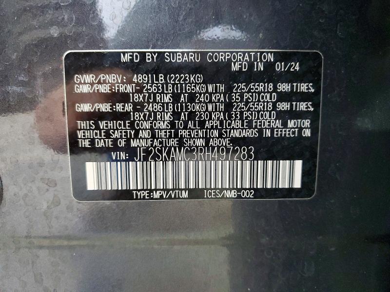 Aukcja sprzedaży 2024 Subaru Forester, vin: JF2SKAMC3RH497283, numer aukcji: 52485976