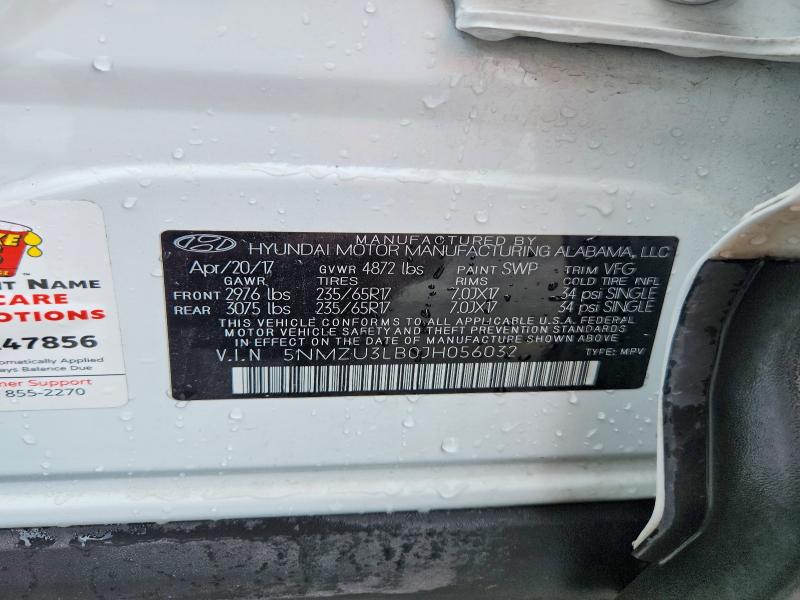 54440486 :رقم المزاد ، 5NMZU3LB0JH056032 vin ، 2018 Hyundai Santa Fe Sport مزاد بيع