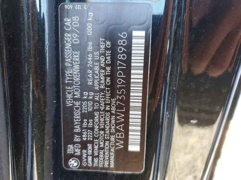 52254066 :رقم المزاد ، WBAWL73519P178986 vin ، 2009 Bmw 335 مزاد بيع