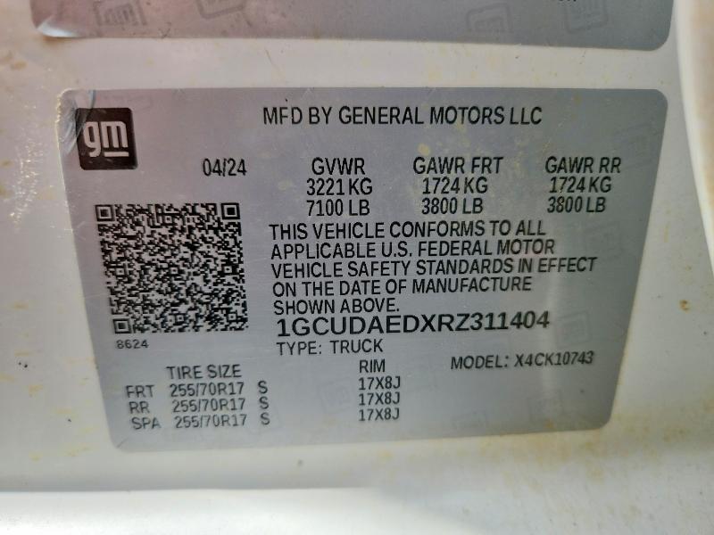 Aukcja sprzedaży 2024 Chevrolet Silverado, vin: 1GCUDAEDXRZ311404, numer aukcji: 55501316