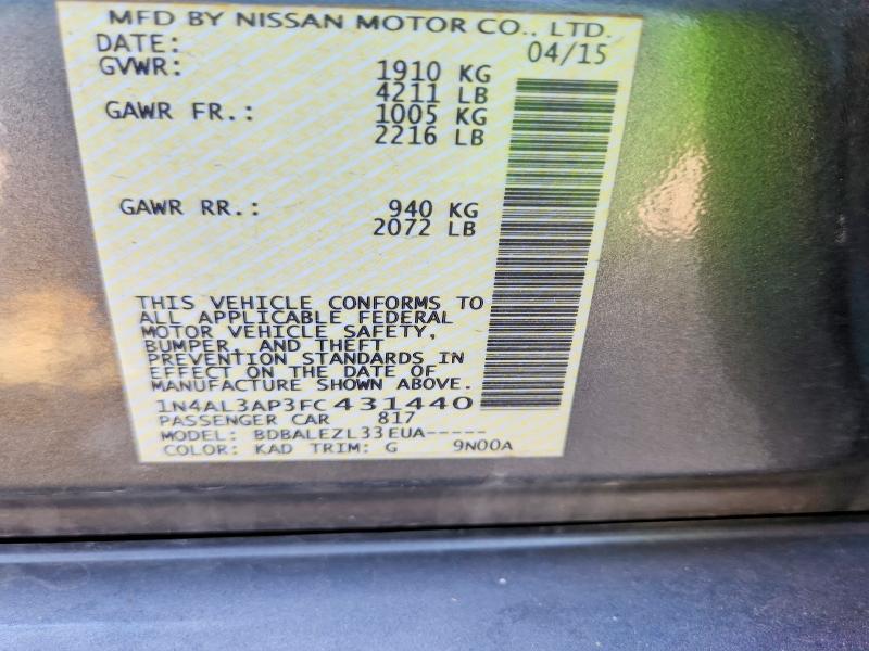 Продажа на аукционе авто 2015 Nissan Altima, vin: 1N4AL3AP3FC431440, номер лота: 52726476
