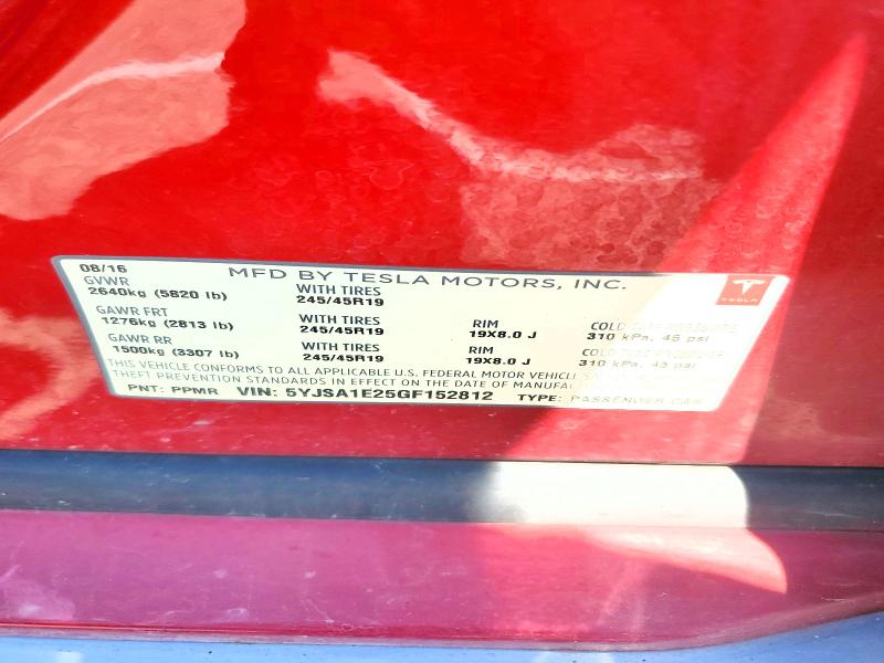 Продаж на аукціоні авто 2016 Tesla Model S, vin: 5YJSA1E25GF152812, номер лоту: 54529846