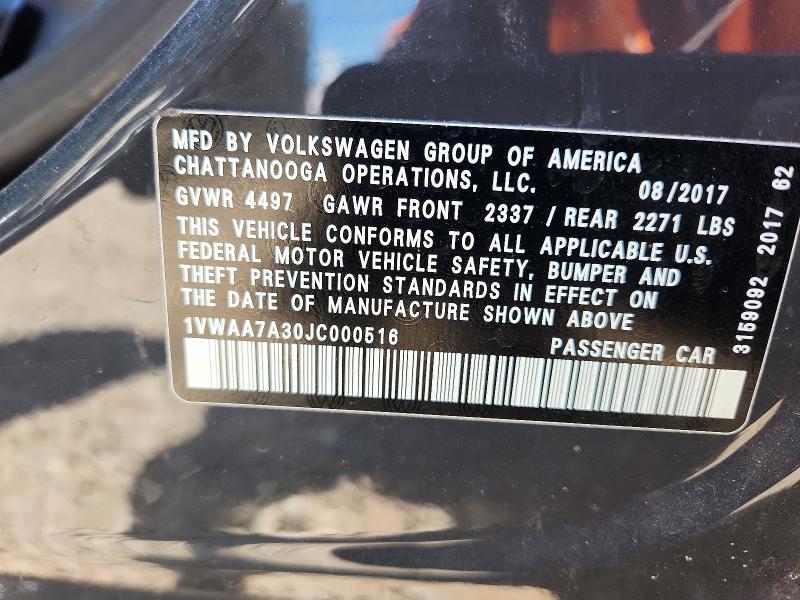 53929396 :رقم المزاد ، 1VWAA7A30JC000516 vin ، 2018 Volkswagen Passat مزاد بيع