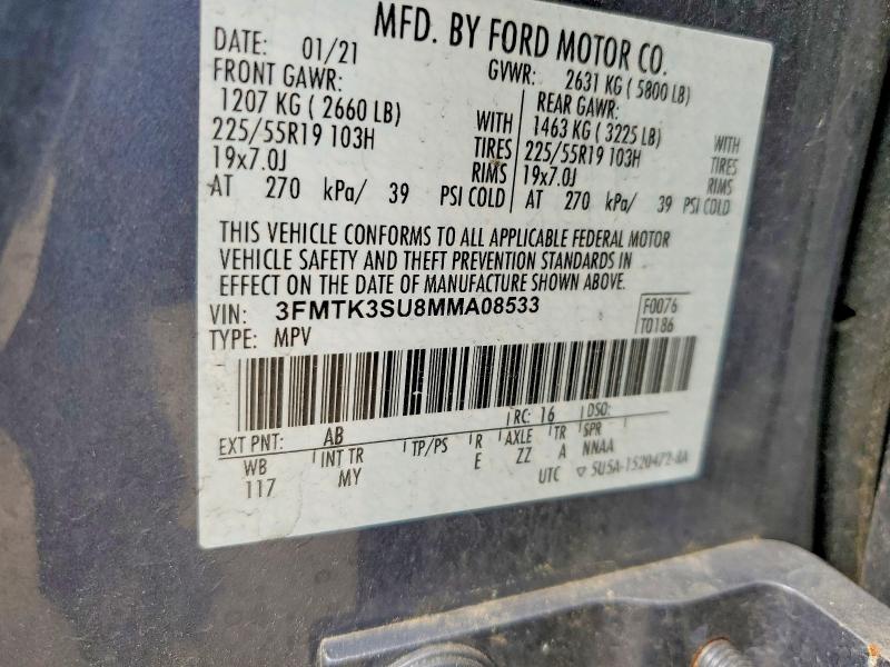 Продаж на аукціоні авто 2021 Ford Mustang Mach-e, vin: 3FMTK3SU8MMA08533, номер лоту: 52660526