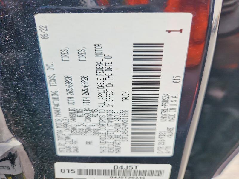 2022 Toyota Tundra მანქანა იყიდება აუქციონზე, vin: 5TFLA5AB4NX011508, აუქციონის ნომერი: 52490006