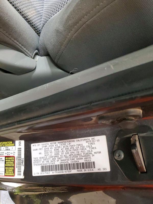 Aukcja sprzedaży 2010 Toyota Tacoma, vin: 5TEUU4EN1AZ727165, numer aukcji: 54448356