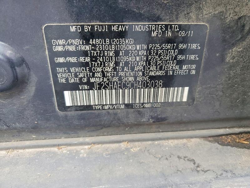 2012 Subaru Forester მანქანა იყიდება აუქციონზე, vin: JF2SHAEC9CH403038, აუქციონის ნომერი: 53424796