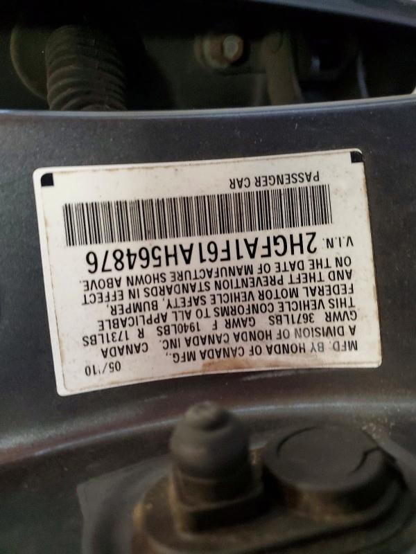 2010 Honda Civic მანქანა იყიდება აუქციონზე, vin: 2HGFA1F61AH564876, აუქციონის ნომერი: 53937646