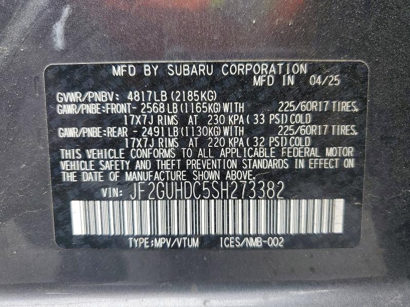 Продажа на аукционе авто 2025 Subaru Crosstrek, vin: JF2GUHDC5SH273382, номер лота: 54606476