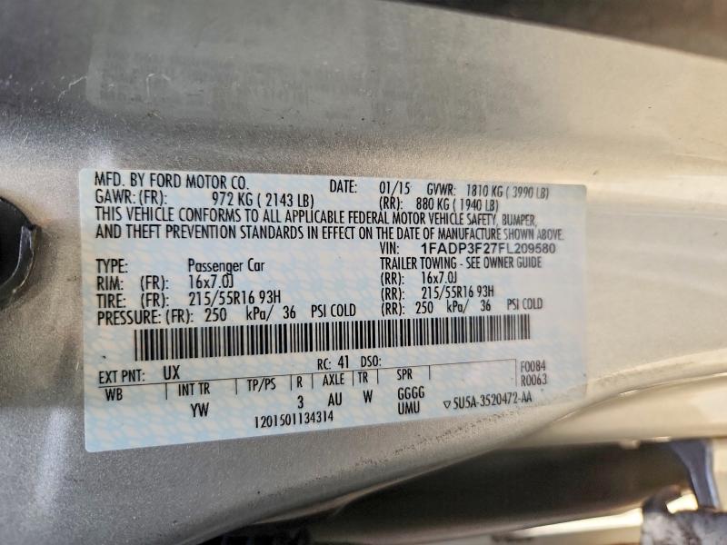 Продажа на аукционе авто 2015 Ford Focus, vin: 1FADP3F27FL209580, номер лота: 52811816