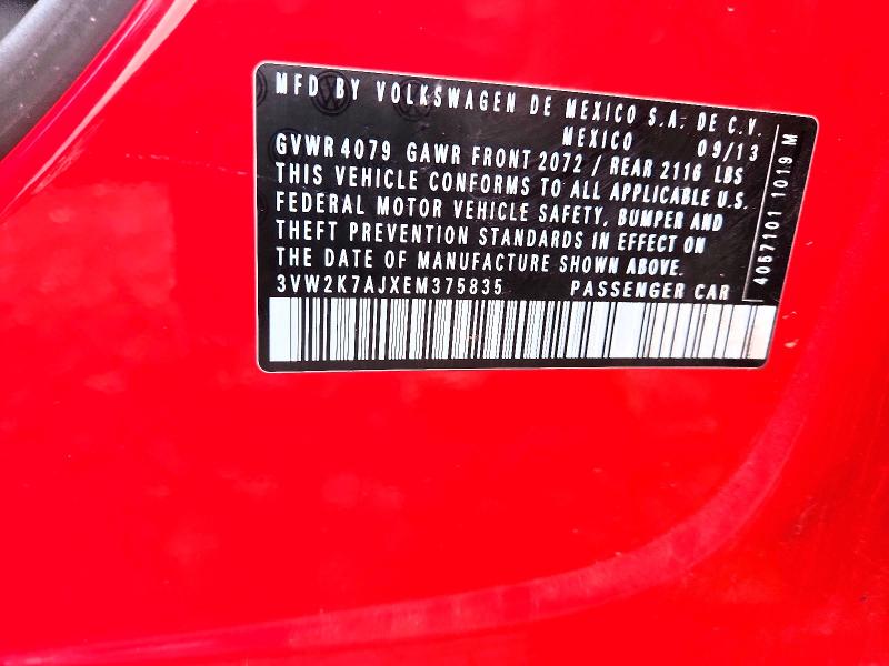 52738446 :رقم المزاد ، 3VW2K7AJXEM375835 vin ، 2014 Volkswagen Jetta مزاد بيع