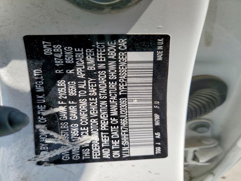 Продажа на аукционе авто 2018 Honda Civic, vin: SHHFK7H66JU203093, номер лота: 54206796