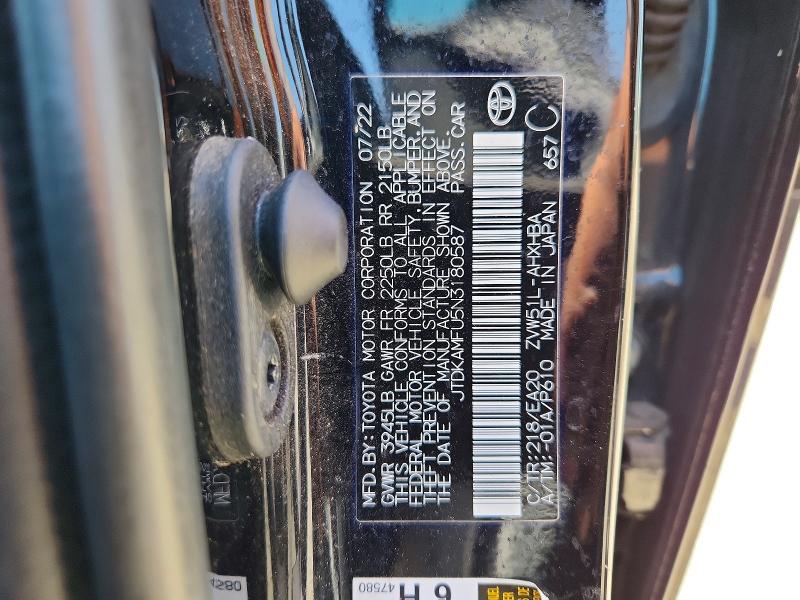 54529526 :رقم المزاد ، JTDKAMFU5N3180587 vin ، 2022 Toyota Prius مزاد بيع