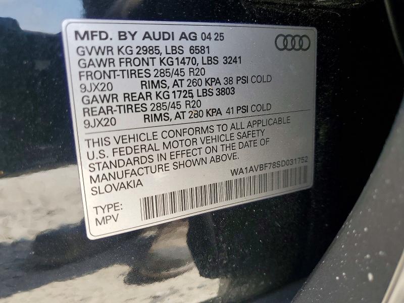 52524886 :رقم المزاد ، WA1AVBF78SD031752 vin ، 2025 Audi Q7 مزاد بيع