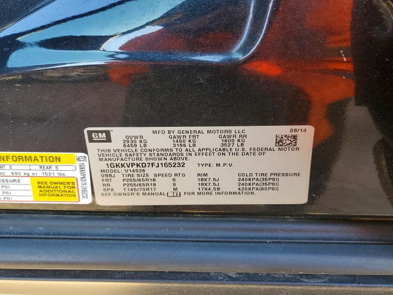 54069056 :رقم المزاد ، 1GKKVPKD7FJ165232 vin ، 2015 Gmc Acadia مزاد بيع