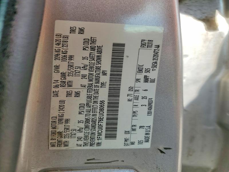 2014 Ford Escape მანქანა იყიდება აუქციონზე, vin: 1FMCU0F76EUD80656, აუქციონის ნომერი: 55437266