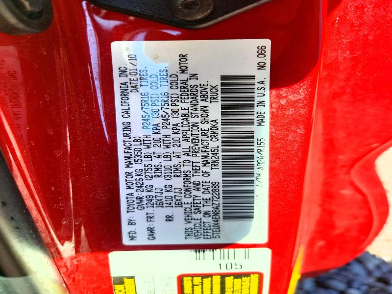 Aukcja sprzedaży 2010 Toyota Tacoma, vin: 5TEUX4EN8AZ722889, numer aukcji: 53832826