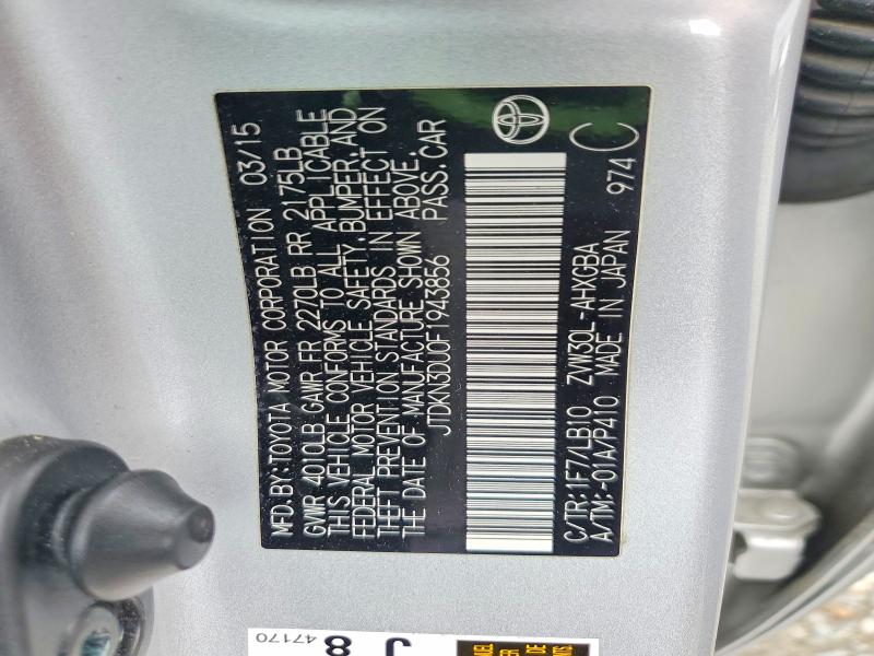 55369836 :رقم المزاد ، JTDKN3DU0F1943856 vin ، 2015 Toyota Prius مزاد بيع